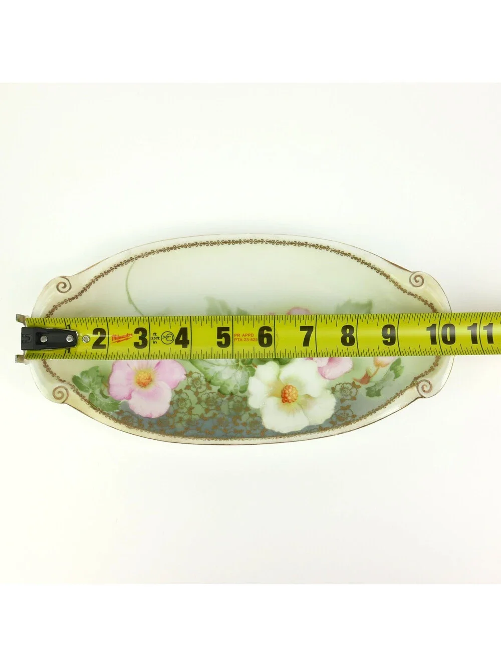 Antique RS Germany Porcelain Celery Dish Relish Tray Hand Painted Flowers Pink